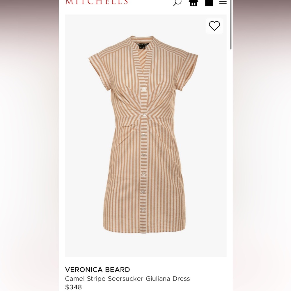 Veronica Beard Camel and White Striped Seersucker Mini Dress